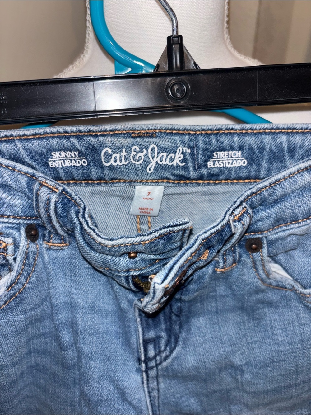 Cat & Jack Light Blue Skinny Jeans with Distressed Knees - Picture 2 of 2